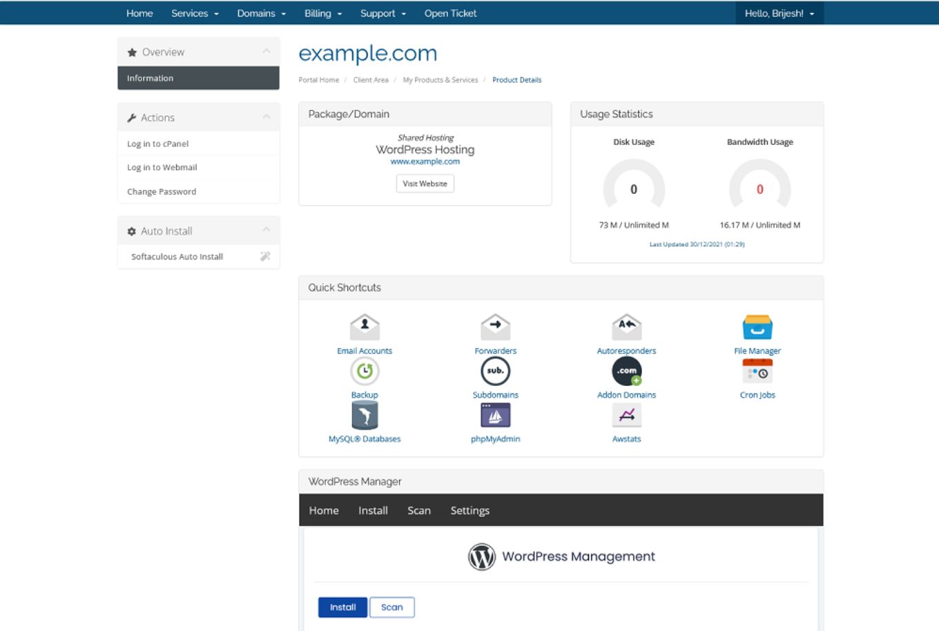 Softaculous WordPress Manager in WHMCS
